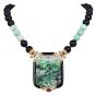 Vintage Jadeite Onyx 18K Gold Beaded Large Brooch Pendant Necklace|Dover Jewelry|