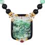 Vintage Jadeite Onyx 18K Gold Beaded Large Brooch Pendant Necklace|Dover Jewelry|