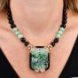 Vintage Jadeite Onyx 18K Gold Beaded Large Brooch Pendant Necklace|Dover Jewelry|