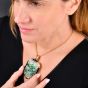 Vintage Jadeite Onyx 18K Gold Beaded Large Brooch Pendant Necklace|Dover Jewelry|