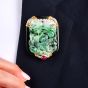Vintage Jadeite Onyx 18K Gold Beaded Large Brooch Pendant Necklace|Dover Jewelry|