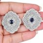 Estate Diamond 6.50cts Sapphire 18K Gold Large Floral Cocktail Earrings