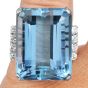 Vintage GIA Ocean Blue Aquamarine 24.45 Diamond Platinum Cocktail Ring 