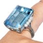 Vintage GIA Ocean Blue Aquamarine 24.45 Diamond Platinum Cocktail Ring 