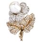 Buccellati Vintage GIA Natural Pearl Diamond 18K Gold Flower Brooch Pin|Dover Jewelry|