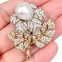 Buccellati Vintage GIA Natural Pearl Diamond 18K Gold Flower Brooch Pin|Dover Jewelry|