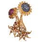 Vintage Paris Ian Dessin Diamond Ruby Sapphire 18K Floral Brooch