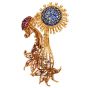Vintage Paris Ian Dessin Diamond Ruby Sapphire 18K Floral Brooch