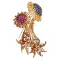 Vintage Paris Ian Dessin Diamond Ruby Sapphire 18K Floral Brooch