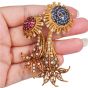 Vintage Paris Ian Dessin Diamond Ruby Sapphire 18K Floral Brooch
