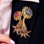 Vintage Paris Ian Dessin Diamond Ruby Sapphire 18K Floral Brooch
