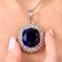 GIA Certified Tanzanite 55.64carats Diamond 18K White Gold Collectors Pendant|Dover Jewelry|