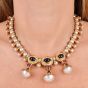 Vintage Pearl Precious Gemstone 18K Gold Statement Necklace|Dover Jewelry|