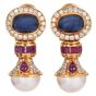 Vintage Precious Gemstone Pearl 18k Gold Statement Drop Earrings|Dover Jewelry|