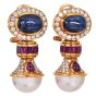 Vintage Precious Gemstone Pearl 18k Gold Statement Drop Earrings|Dover Jewelry|