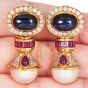 Vintage Precious Gemstone Pearl 18k Gold Statement Drop Earrings|Dover Jewelry|