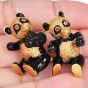 Vintage 18K Yellow Gold Black Enamel Dancing Bear Brooch|Dover Jewelry|