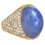 1980s Star Sapphire Diamond 18k Yellow Gold Cocktail Ring |Dover Jewelry|