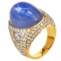 1980s Star Sapphire Diamond 18k Yellow Gold Cocktail Ring |Dover Jewelry|