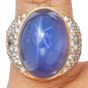 1980s Star Sapphire Diamond 18k Yellow Gold Cocktail Ring |Dover Jewelry|