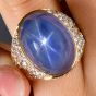 1980s Star Sapphire Diamond 18k Yellow Gold Cocktail Ring |Dover Jewelry|