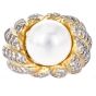 Large 5.30 carat Diamond & Pearl 18K Yellow Gold Cocktail Ring|Dover Jewelry|