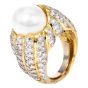Large 5.30 carat Diamond & Pearl 18K Yellow Gold Cocktail Ring|Dover Jewelry|