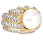 Large 5.30 carat Diamond & Pearl 18K Yellow Gold Cocktail Ring|Dover Jewelry|