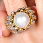 Large 5.30 carat Diamond & Pearl 18K Yellow Gold Cocktail Ring|Dover Jewelry|
