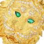 Estate Diamond 1.50cts Emerald 18K Yellow Gold Lion Head Brooch Pin|Dover Jewelry|