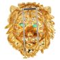 Estate Diamond 1.50cts Emerald 18K Yellow Gold Lion Head Brooch Pin|Dover Jewelry|