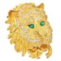 Estate Diamond 1.50cts Emerald 18K Yellow Gold Lion Head Brooch Pin|Dover Jewelry|