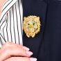 Estate Diamond 1.50cts Emerald 18K Yellow Gold Lion Head Brooch Pin|Dover Jewelry|