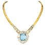 Aquamarine 36.80cts Diamond Baguette 18K Gold Collar Necklace