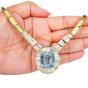 Aquamarine 36.80cts Diamond Baguette 18K Gold Collar Necklace