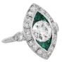 Antique Diamond 2.70cts Emerald Platinum Marquise Design Cocktail Ring|Dover Jewelry|