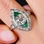 Antique Diamond 2.70cts Emerald Platinum Marquise Design Cocktail Ring|Dover Jewelry|