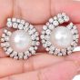 Platinum 7.00 carats Diamond Pearl Statement Clip Earrings|Dover Jewelry|