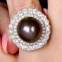 18K White Gold South Sea Pearl 2.82cts Diamond Halo Cocktail Ring|Dover Jewelry|