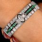 Antique Art Deco Diamond Emerald Onyx Platinum Mesh Bracelet|dover Jewelry|