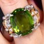 GIA 20.51ct Peridot Diamond Platinum & 18K Gold Statement Ring