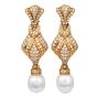  5.85 carat Diamond Pearl 18K Gold Dangle Drop Earrings|Dover Jewelry|