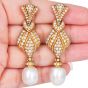  5.85 carat Diamond Pearl 18K Gold Dangle Drop Earrings|Dover Jewelry|
