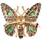 Vintage Diamond 3.10cts Emerald 14K Yellow Gold Butterfly Brooch|Dover Jewelry|