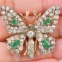 Vintage Diamond 3.10cts Emerald 14K Yellow Gold Butterfly Brooch|Dover Jewelry|