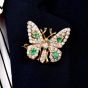 Vintage Diamond 3.10cts Emerald 14K Yellow Gold Butterfly Brooch|Dover Jewelry|