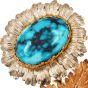 Vintage Buccellati 18K Gold Turquoise Flower Brooch PIn