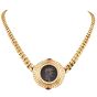 1980's Monete 18k Gold Coin Diamond Ruby Chain Necklace