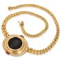 1980's Monete 18k Gold Coin Diamond Ruby Chain Necklace