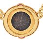 1980's Monete 18k Gold Coin Diamond Ruby Chain Necklace